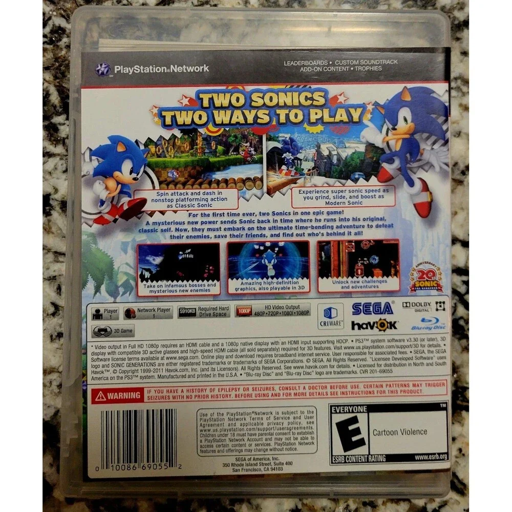 SONY PLAYSTATION 3 PS3: Sonic Generations, NO MANUAL, TESTED, FAST SHIPPING